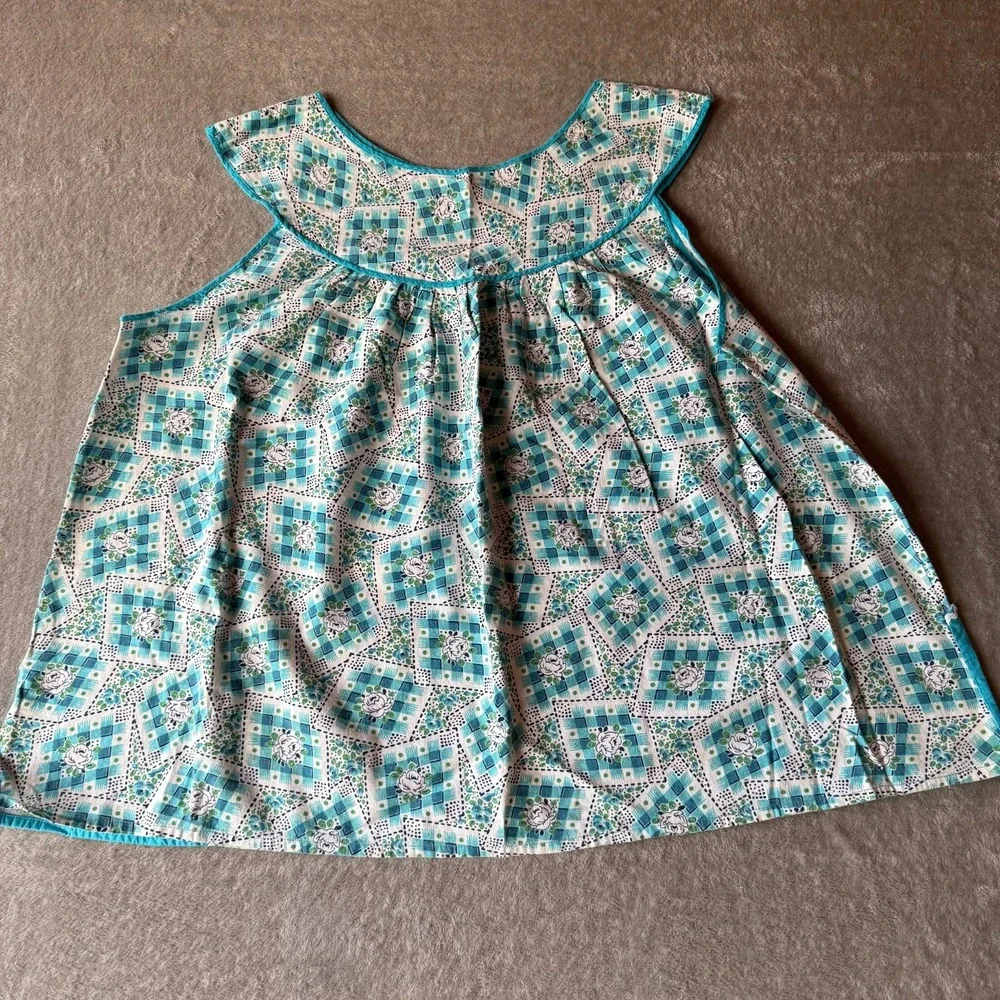 Vintage Handmade Apron Floral Prairie Cottagecore Blue Cotton UK